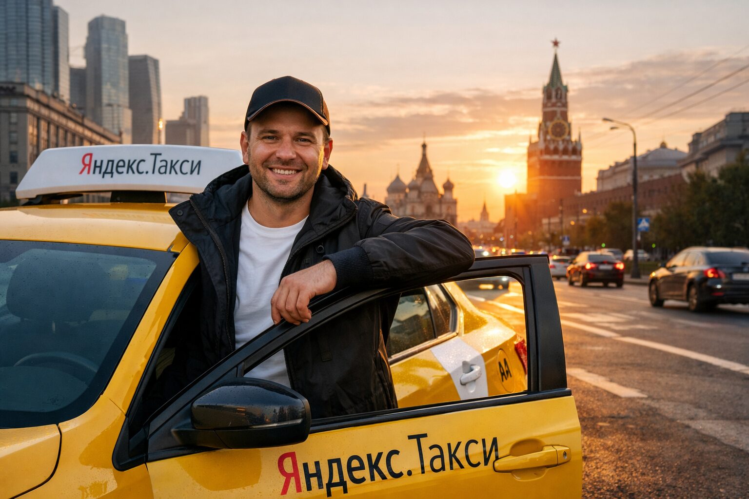 Водитель Яндекс Такси готовится к смене